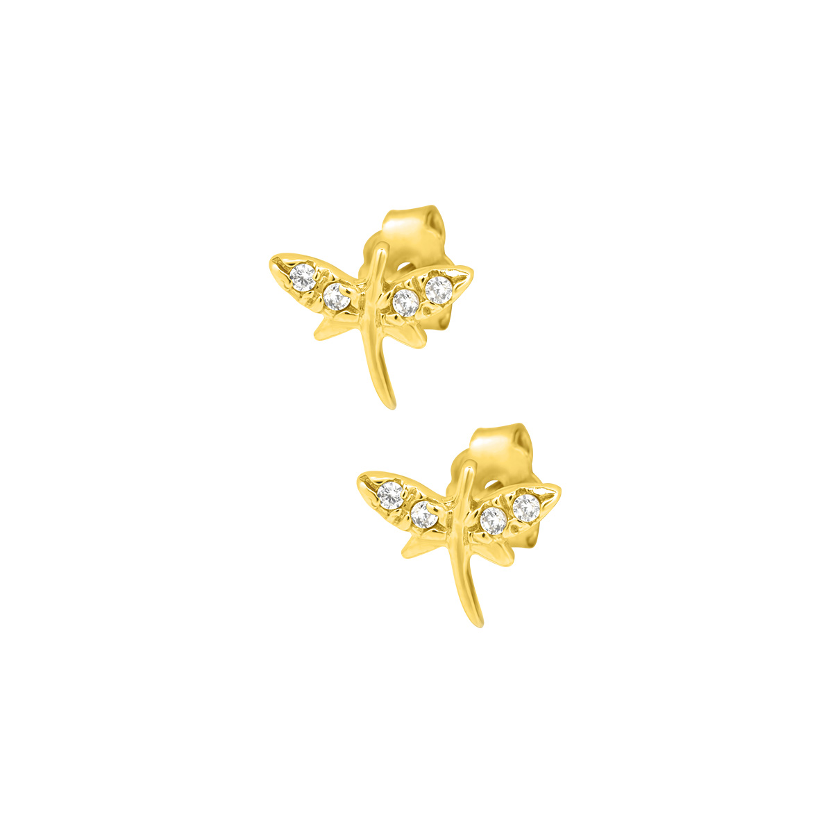 Χρυσά σκουλαρίκια πεταλούδες Κ9 με πέτρες ζιργκόν